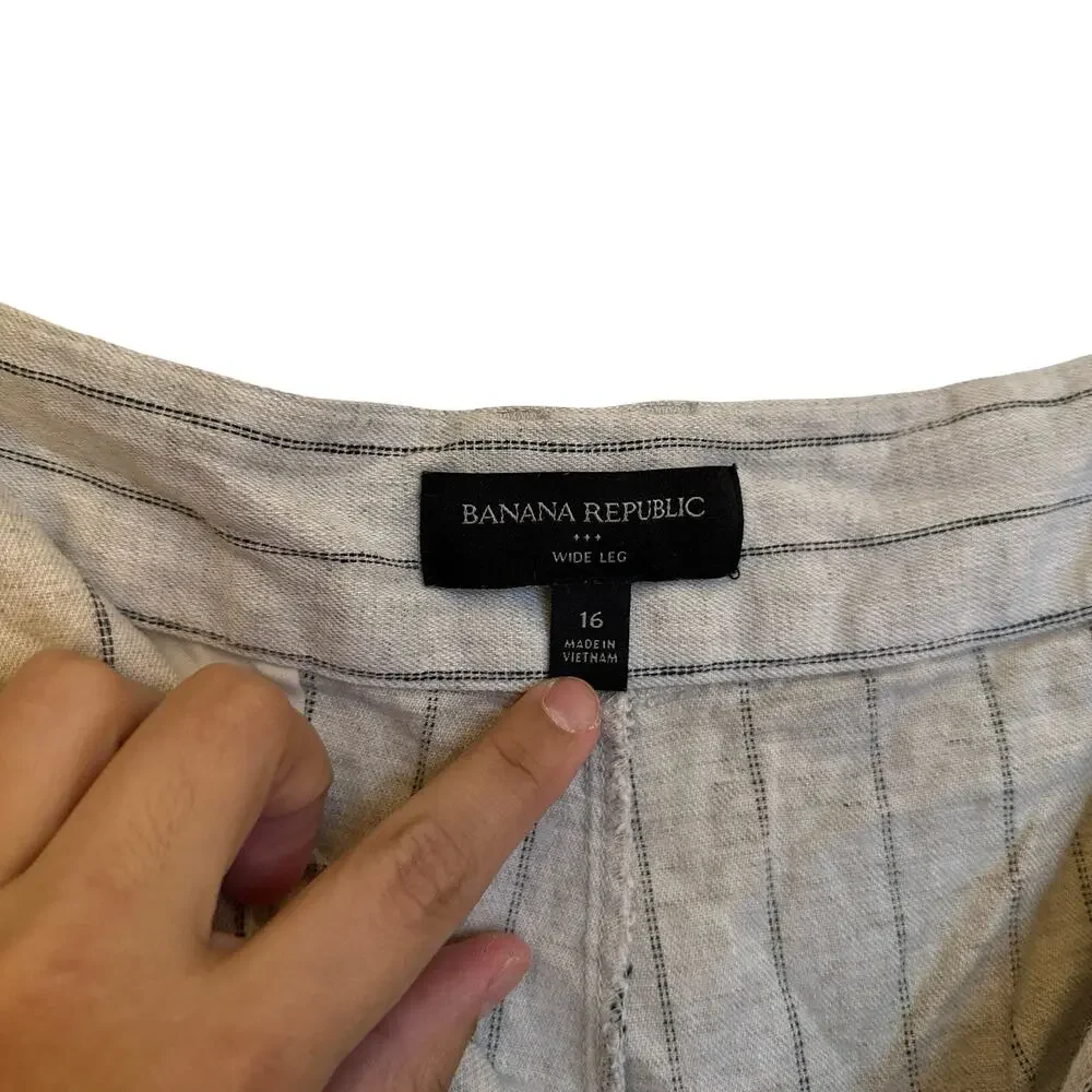 Banana Republic High Rise Linen Wide Leg Pleated Trousers Striped Plus Size 16